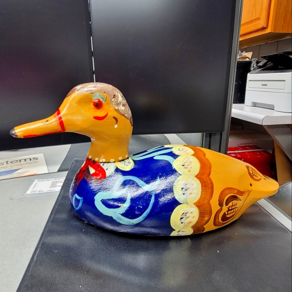 Hand Painted Folk Art 11" Wooden Duck
